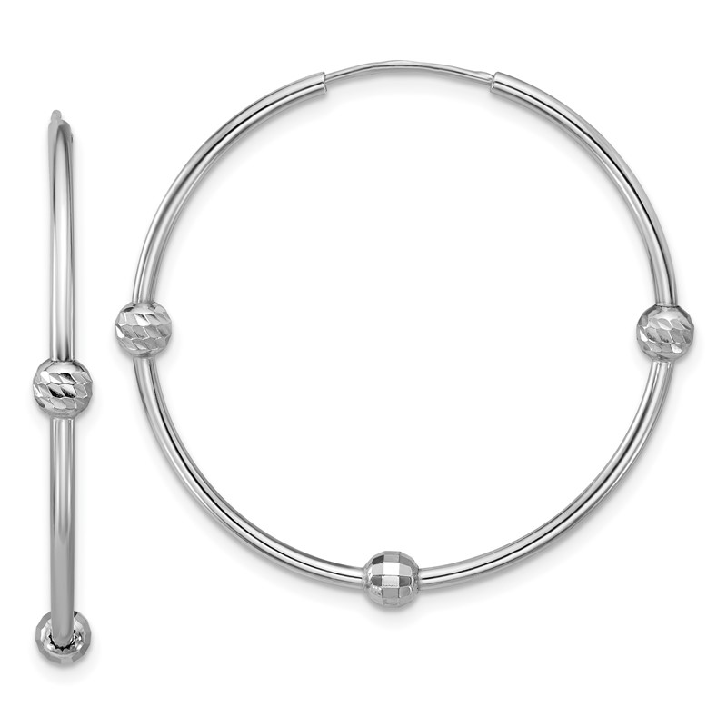 SS RH-plated Polished/Dia-cut Beads Endless Hoop Earrings