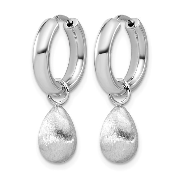 Leslie's SS RH-plat Polish/Brushed Teardrop Huggie Hoop Earrings