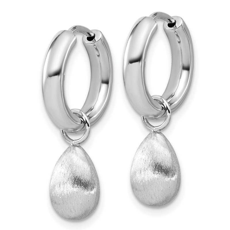 SS RH-plat Polish/Brushed Teardrop Huggie Hoop Earrings