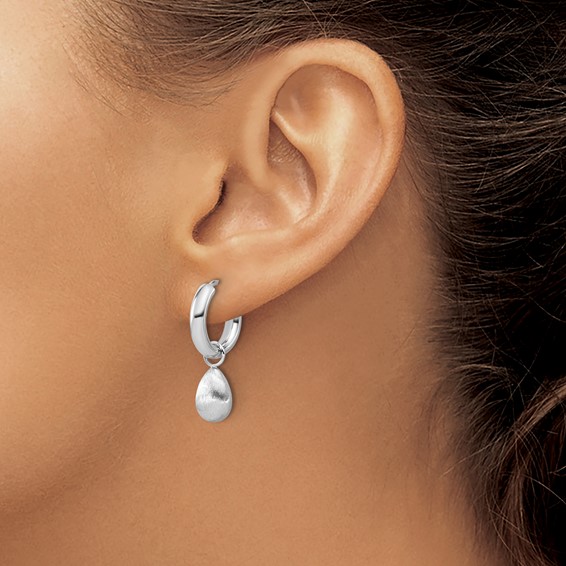 Leslie's SS RH-plat Polish/Brushed Teardrop Huggie Hoop Earrings