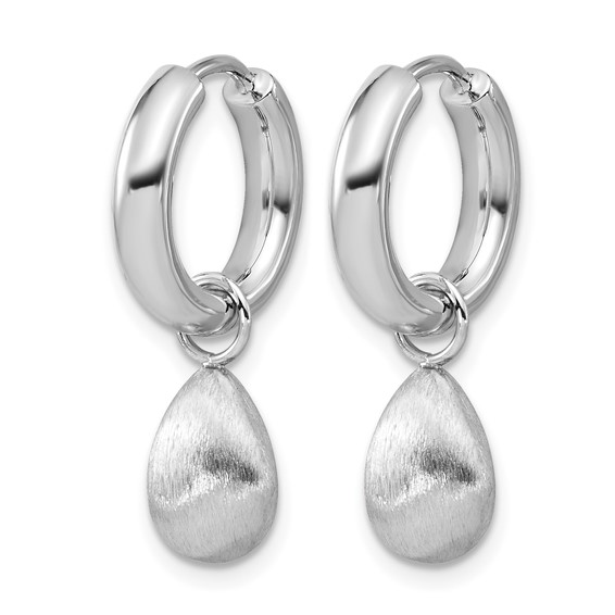 Leslie's SS RH-plat Polish/Brushed Teardrop Huggie Hoop Earrings