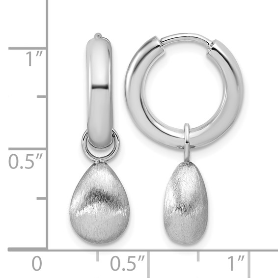 Leslie's SS RH-plat Polish/Brushed Teardrop Huggie Hoop Earrings