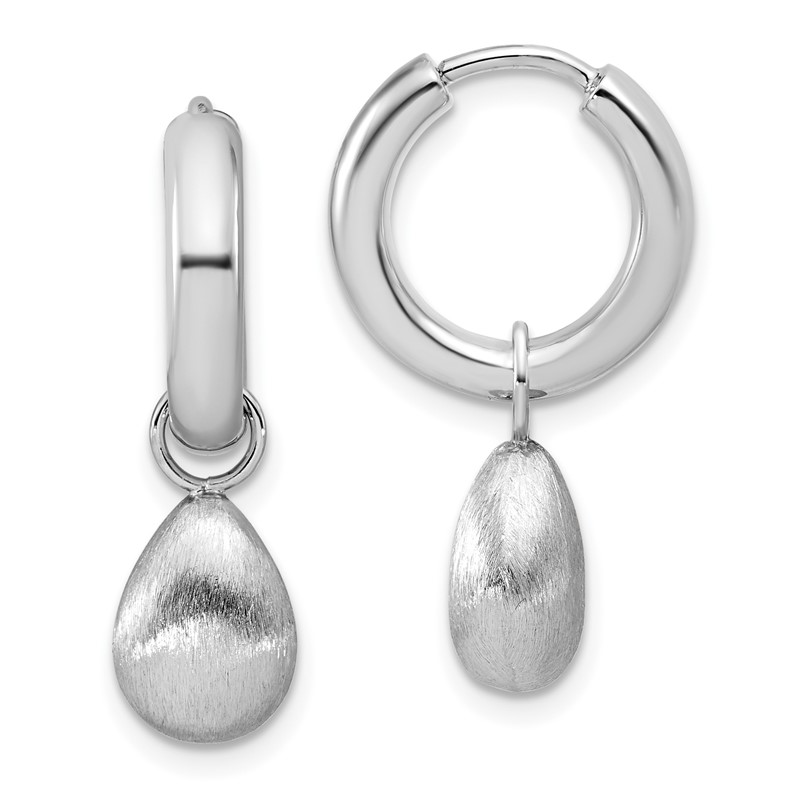 SS RH-plat Polish/Brushed Teardrop Huggie Hoop Earrings
