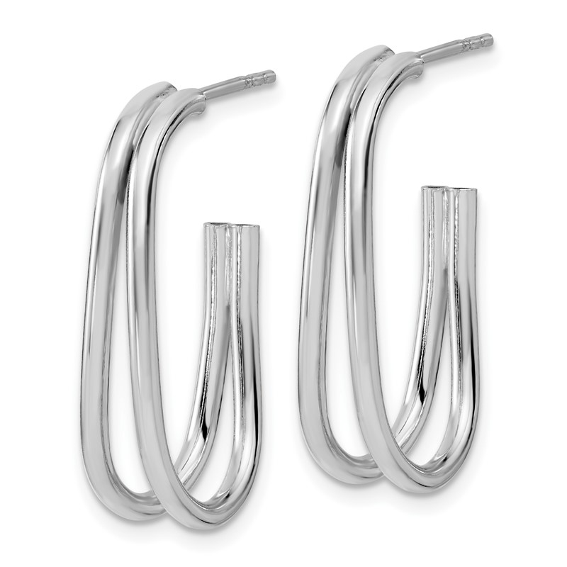 Sterling Silver RH-plated Polished Oval J-Hoop Post Earrings