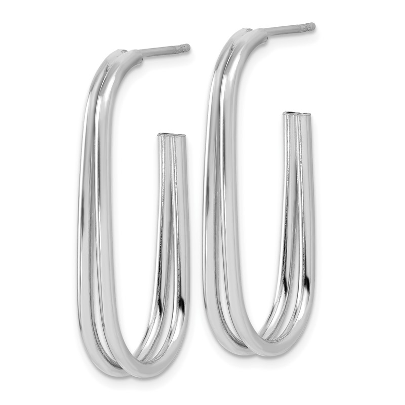 Sterling Silver RH-plated Polished Oval J-Hoop Post Earrings