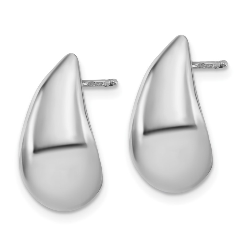 Sterling Silver RH-plated Polished Puff Teardrop Post Earrings