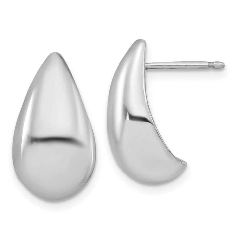 Sterling Silver RH-plated Polished Puff Teardrop Post Earrings