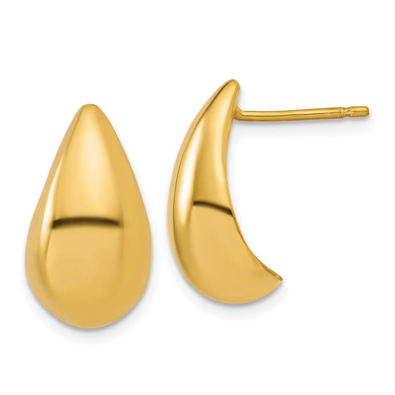 Sterling Silver Gold-plt Polished Puff Teardrop Post Earrings