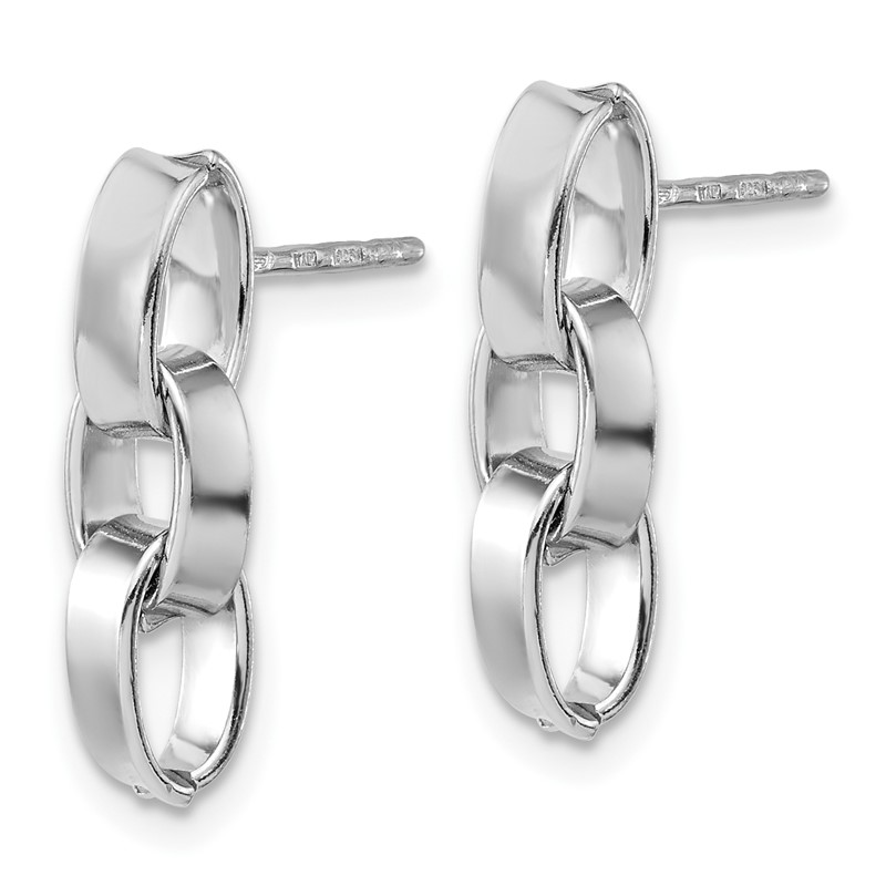 Sterling Silver RH-plated Polished 3-Link Dangle Post Earrings