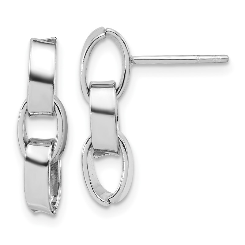 Sterling Silver RH-plated Polished 3-Link Dangle Post Earrings