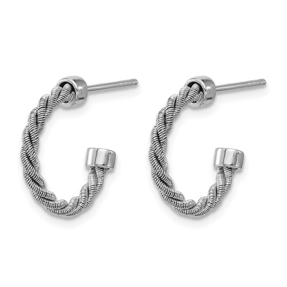 Leslie's Sterling Silver Polished and Textured J-Hoop Earrings