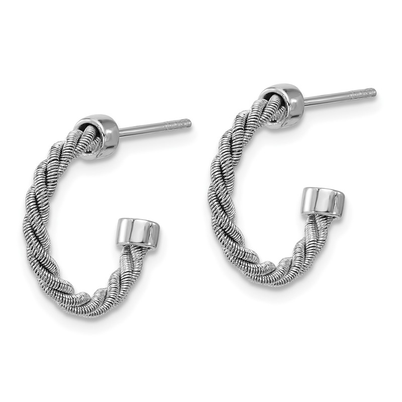 SS RH-pltd Polished and Twisted 17mm Post J-Hoop Earrings