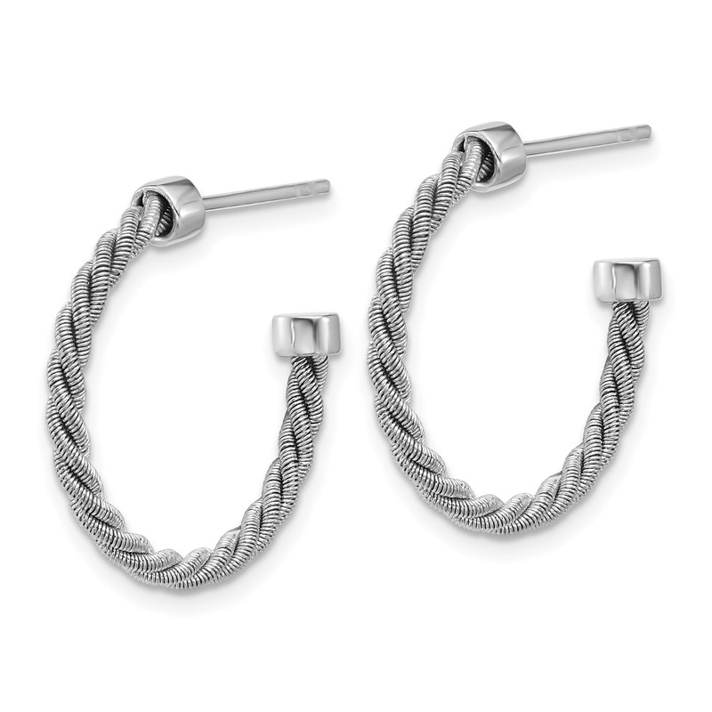 SS RH-pltd Polished and Twisted 22mm Post J-Hoop Earrings