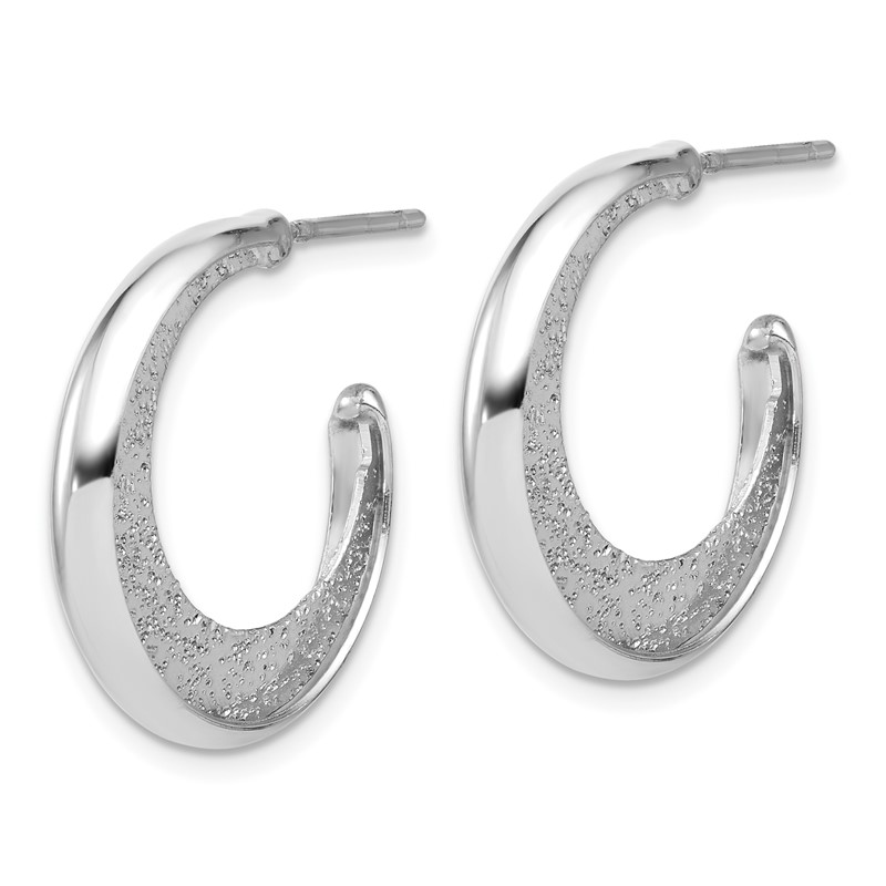 SS RH-plt Radiant Essence Polish/Textured Post J-Hoop Earrings