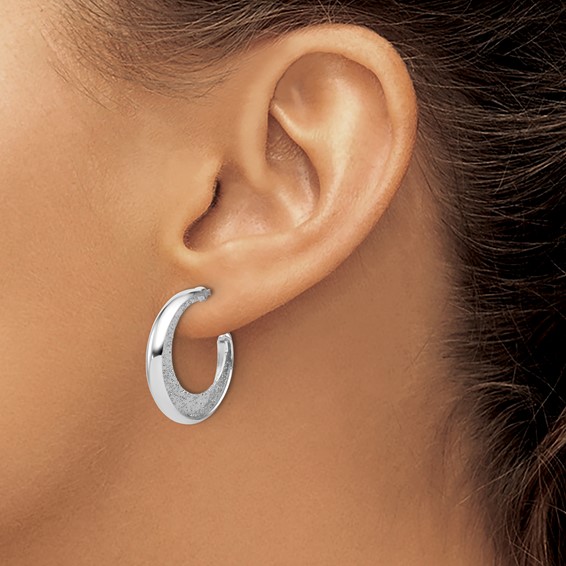 Leslie's SS RH-plt Radiant Essence Polish/Textured Post J-Hoop Earrings