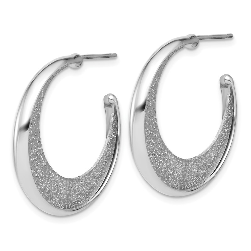 SS RH-plt Radiant Essence Polished/Textured Post J-Hoop Earrings