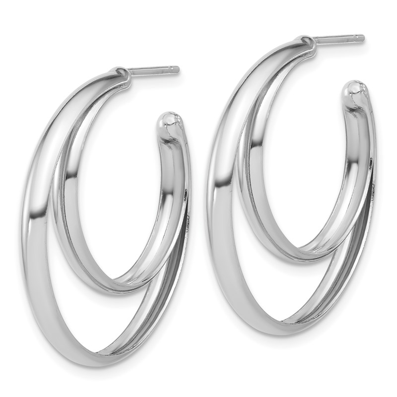 SS RH-plated Polished 31.5mm Double Post J-Hoop Earrings