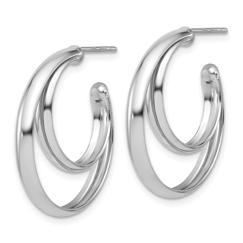 SS RH-plated Polished 26mm Double Post J-Hoop Earrings