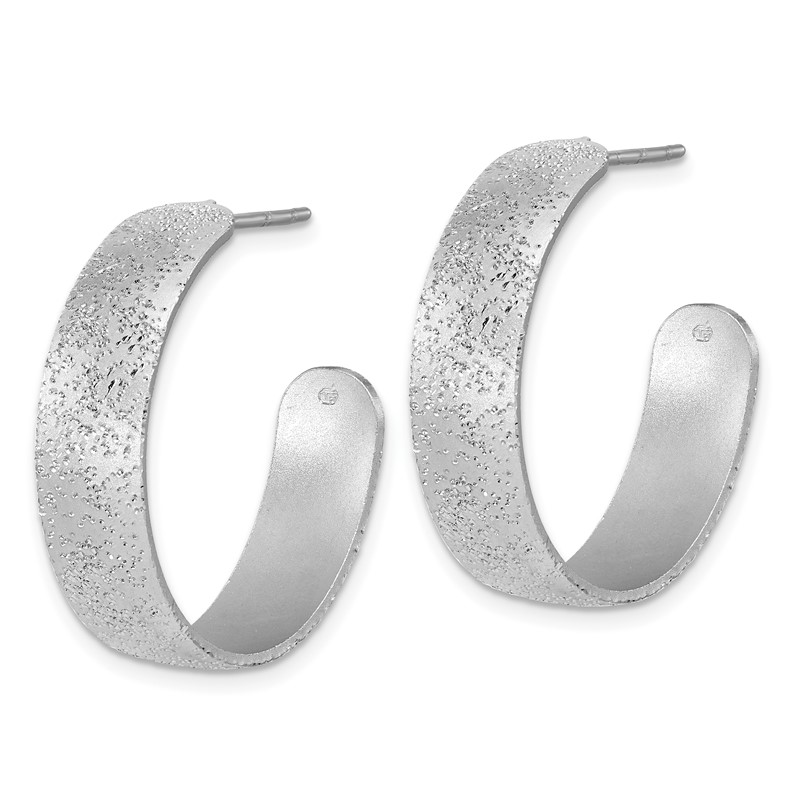 SS RH-plt Radiant Essence Textured 29mm Post J-Hoop Earrings