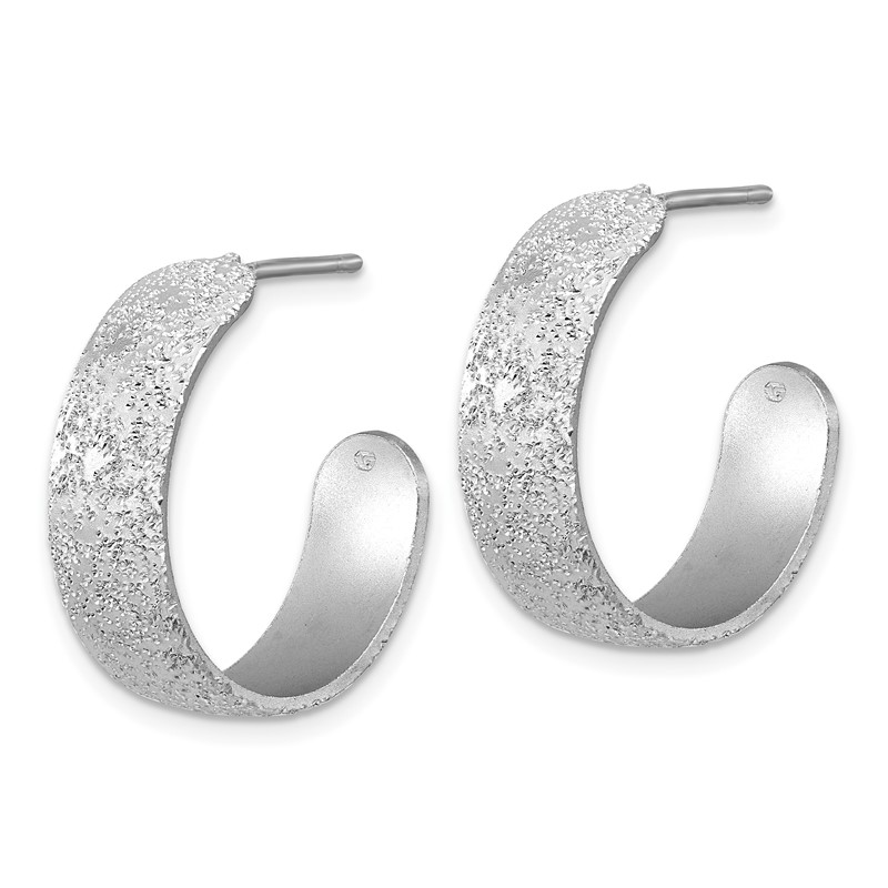 SS RH-plt Radiant Essence Textured 29mm Post J-Hoop Earrings