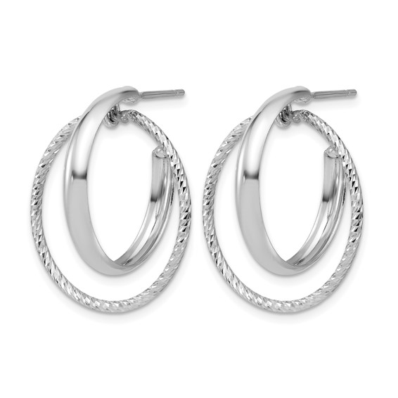 Leslie's SS RH-plated Polished / Dia-cut Fancy Circles Post J-Hoop Earrings