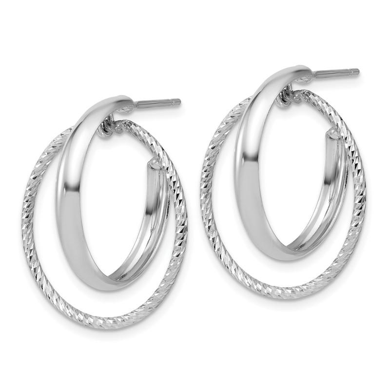 SS RH-plated Polished / Dia-cut Fancy Circles Post J-Hoop Earrings