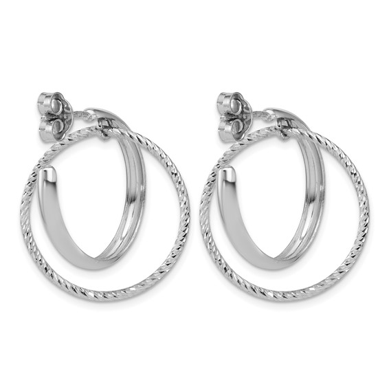 Leslie's SS RH-plated Polished / Dia-cut Fancy Circles Post J-Hoop Earrings