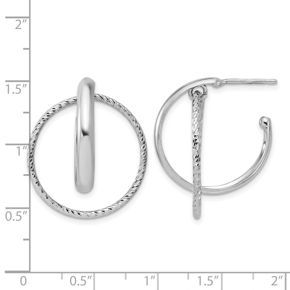 Leslie's SS RH-plated Polished / Dia-cut Fancy Circles Post J-Hoop Earrings