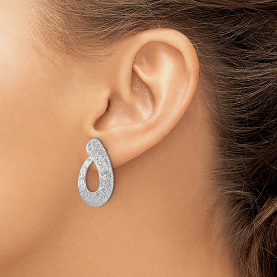 Leslie's SS RH-plated Radiant Essence Textured Teardrop Post Earrings