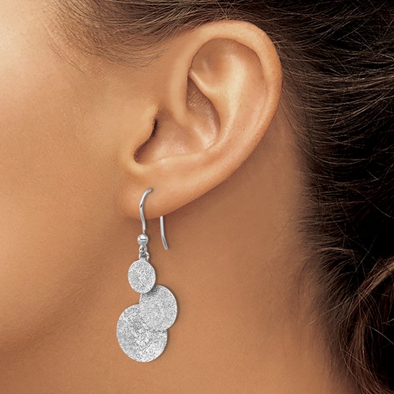 Leslie's SS RH-plated Radiant Essence Textured Circles Dangle Earrings