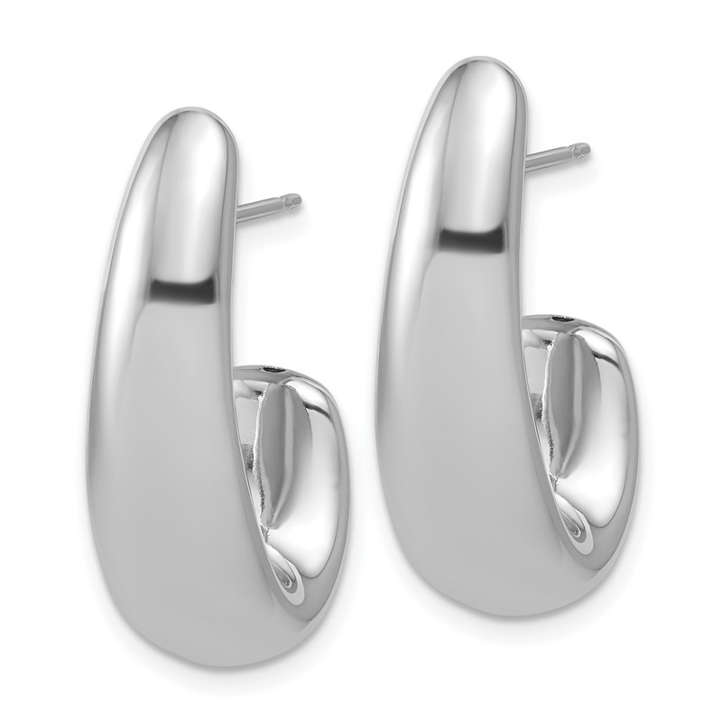 Sterling Silver RH-plated Polished Post J-Hoop Earrings