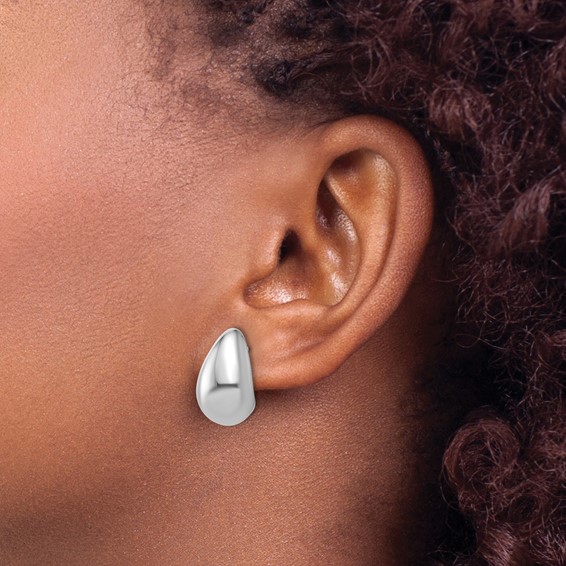 Leslie's Sterling Silver RH-plat Polished Puff Teardrop Post Earrings
