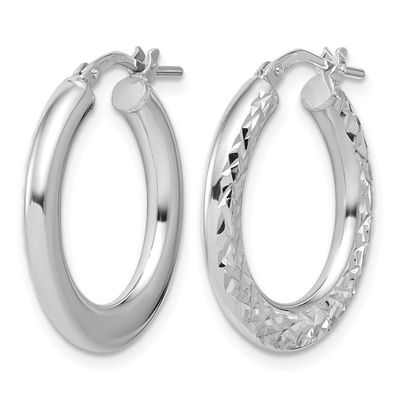 Leslie's Sterling Silver RH-plated Polished / Dia-cut Hoop Earrings