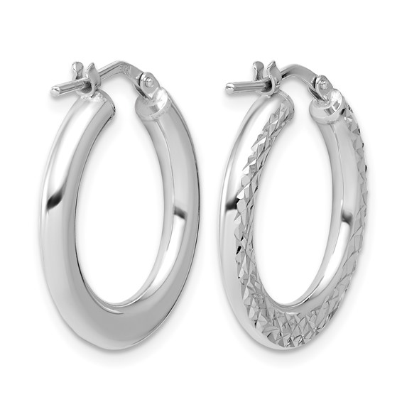 Leslie's Sterling Silver RH-plated Polished / Dia-cut Hoop Earrings