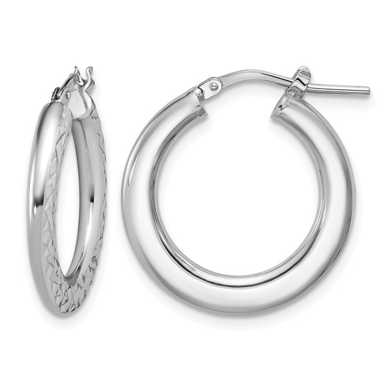 Leslie's Sterling Silver RH-plated Polished / Dia-cut Hoop Earrings
