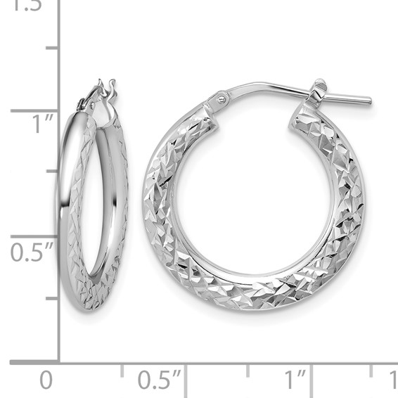 Leslie's Sterling Silver RH-plated Polished / Dia-cut Hoop Earrings