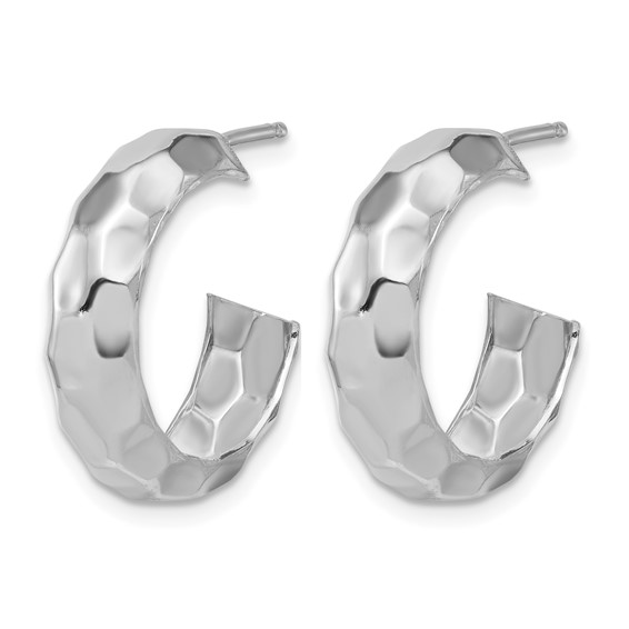 Leslie's Sterling Silver Polished and Hammered J-Hoop Earrings
