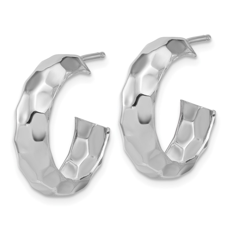 Sterling Silver RH-plat Polish Textured Post J-Hoop Earrings
