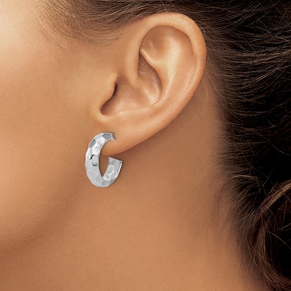 Leslie's Sterling Silver Polished and Hammered J-Hoop Earrings