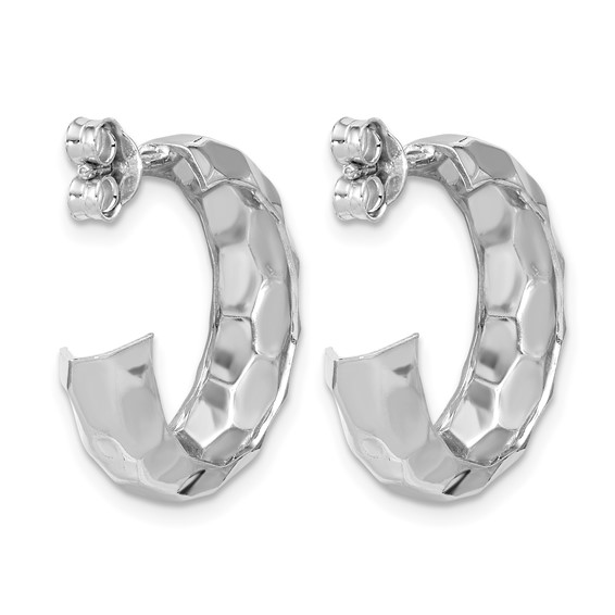 Leslie's Sterling Silver Polished and Hammered J-Hoop Earrings