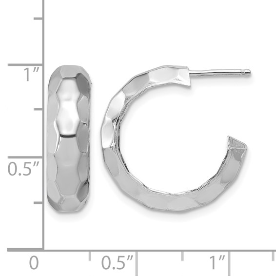 Leslie's Sterling Silver Polished and Hammered J-Hoop Earrings
