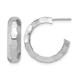 Leslie's Sterling Silver Polished and Hammered J-Hoop Earrings