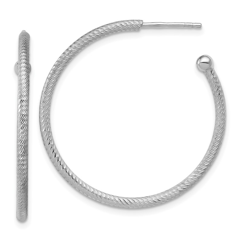 SS RH-plated Diamond-cut 33x2mm Post C-Hoop Earrings
