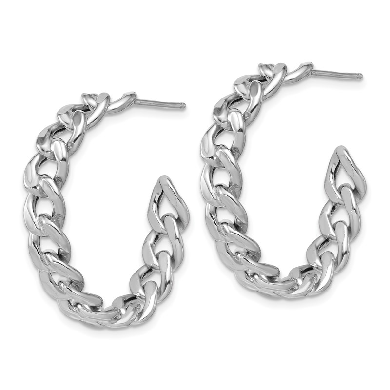 SS RH-pltd Polished 34x6.5mm Curb Link Post C-Hoop Earrings