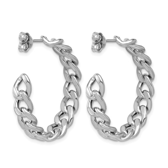 Leslie's Sterling Silver Polished Link J-Hoop Earrings