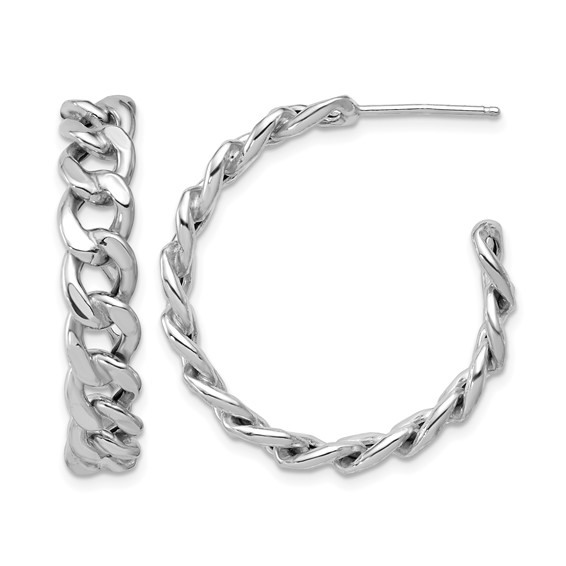 Leslie's Sterling Silver Polished Link J-Hoop Earrings