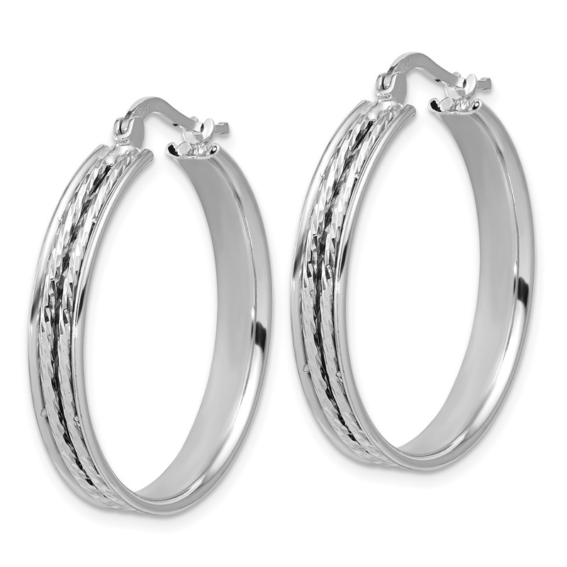 SS RH-plated Polished and D/C 31x5mm Round Hoop Earrings