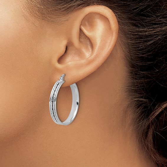 Leslie's Sterling Silver Polished and Textured Hoop Earrings