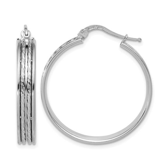 Leslie's Sterling Silver Polished and Textured Hoop Earrings