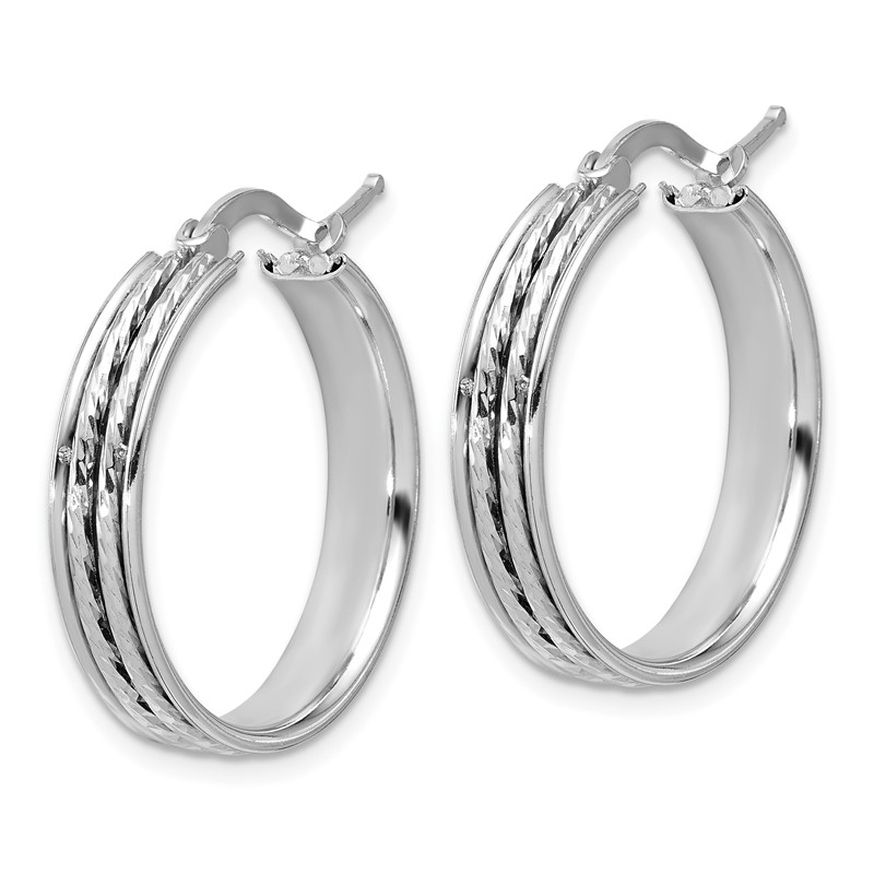 SS RH-plated Polished and D/C 25x5mm Round Hoop Earrings